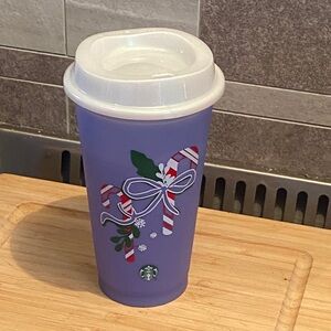 Starbucks Color-Changing Reusable Cup with Candy Cane Design